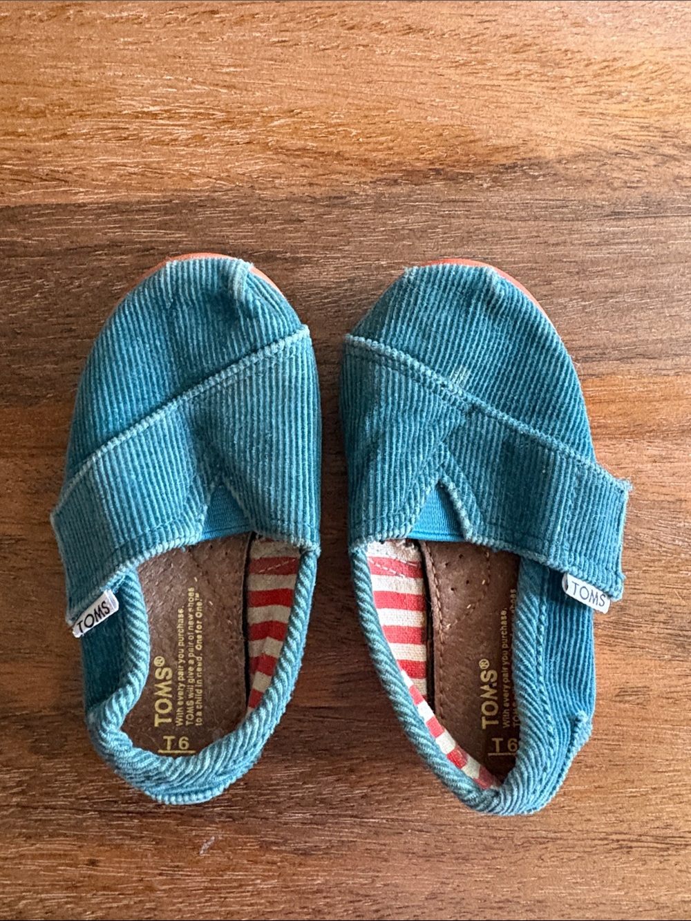 Toms- Kids Teal Corduroy Slip-On Shoes with Striped Lining